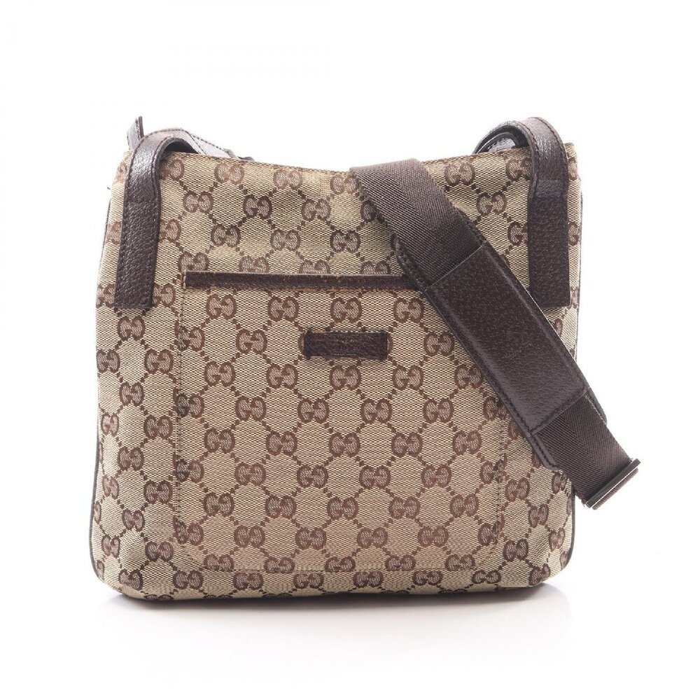 Gucci GG Canvas Messenger Crossbody Bag brown leather